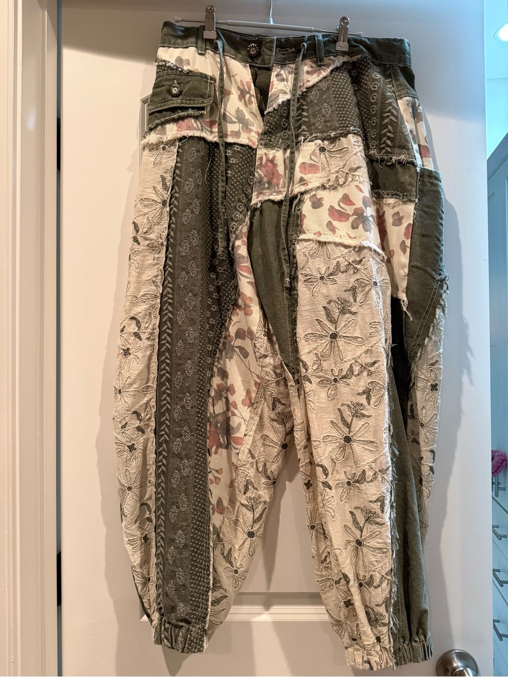 POL Olive & Cream Patchwork Jogger Pants - Picture 7 of 9